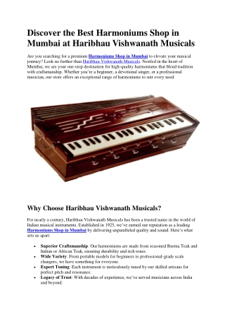 Best Harmoniums Shop in Mumbai at Haribhau Vishwanath Musicals