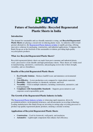 Regenerated Plastic industry in India