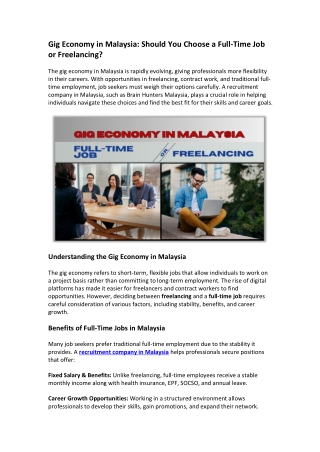 Gig Economy in Malaysia Should You Choose a Full-Time Job or Freelancing