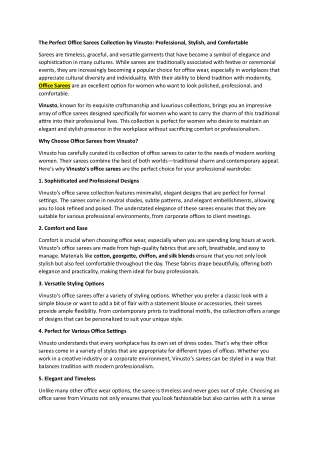 The Perfect Office Sarees Collection by Vinusto: Professional, Stylish.