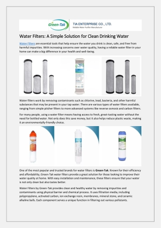 Water Filters: A Simple Solution for Clean Drinking Water