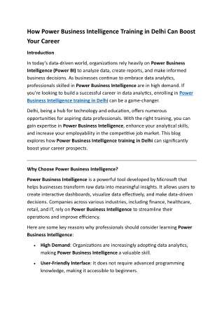 How Power Business Intelligence Training in Delhi Can Boost Your Career