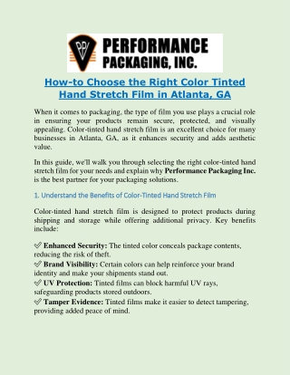How-to Choose the Right Color Tinted Hand Stretch Film in Atlanta, GA