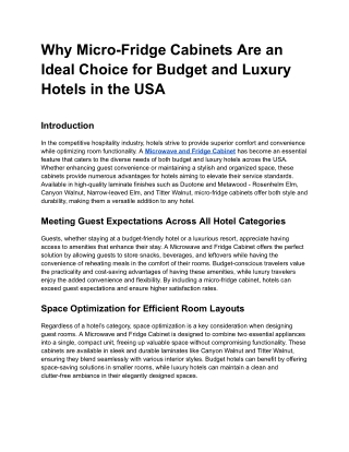 Why Micro-Fridge Cabinets Are an Ideal Choice for Budget and Luxury Hotels in the USA