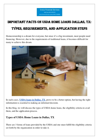 Important Facts on USDA Home Loans Dallas, TX Types, Requirements, and Application Steps