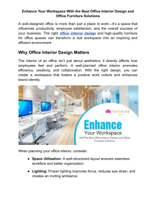 Enhance Your Workspace With the Best Office Interior Design and Office Furniture