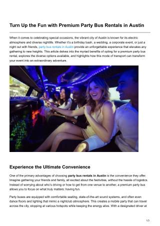 Turn Up the Fun with Premium Party Bus Rentals in Austin