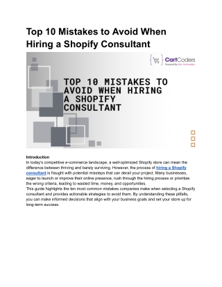 Top 10 Mistakes to Avoid When Hiring a Shopify Consultant