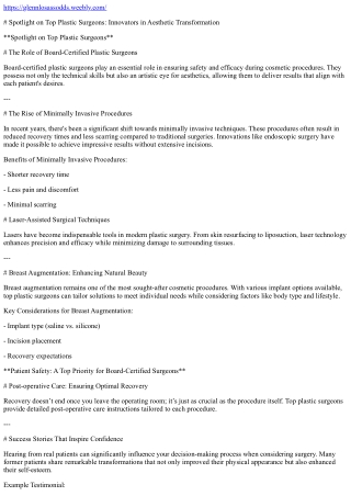 Spotlight on Top Plastic Surgeons: Innovators in Aesthetic Transformation