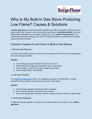 Why Is Your Built-In Hob Gas Stove Producing Low Flame? Causes & Solutions