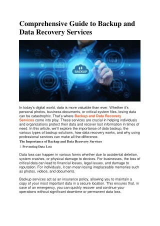 Comprehensive Guide to Backup and Data Recovery Services