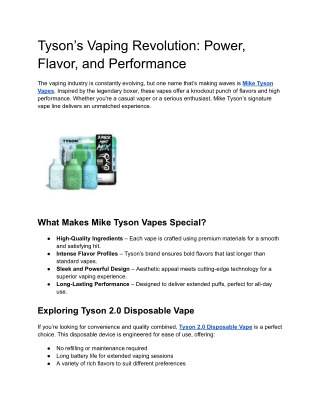 Tyson’s Vaping Revolution_ Power, Flavor, and Performance