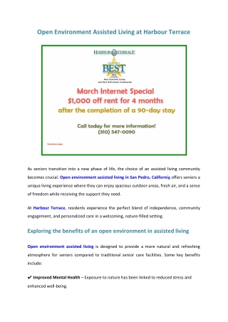 Open Environment Assisted Living at Harbour Terrace