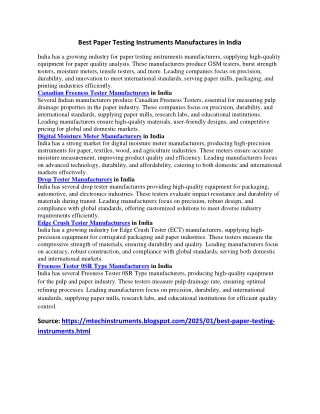 Best paper testing instruments manufactures in India