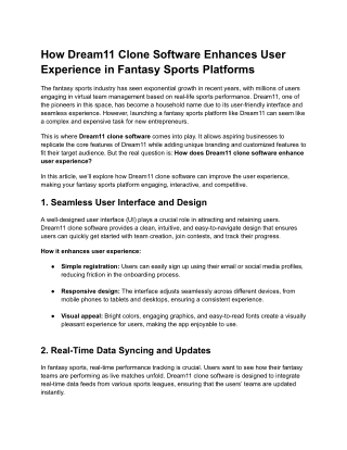 How Dream11 Clone Software Enhances User Experience in Fantasy Sports Platforms