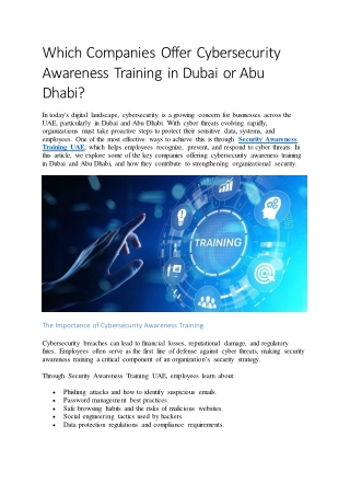 Which Companies Offer Cybersecurity Awareness Training in Dubai or Abu Dhabi