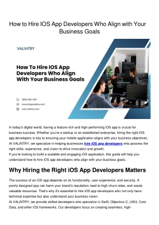 How To Hire IOS App Developers Who Align With Your Business Goals