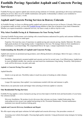 Foothills Paving and Maintenance