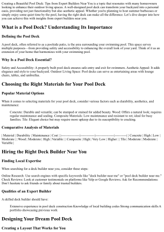 Creating a Beautiful Pool Deck: Tips from Expert Builders Near You