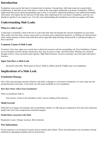 Foundation Woes: Can a Slab Leak Lead to Bigger Problems?