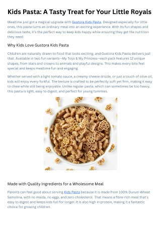 Kids Pasta A Tasty Treat for Your Little Royals