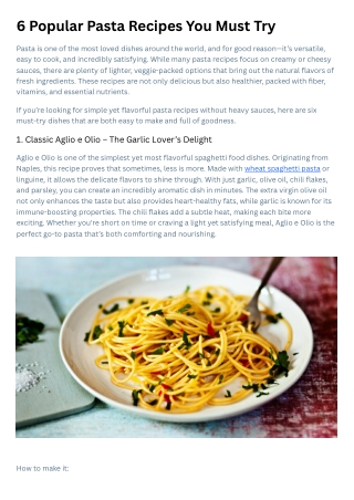 6 Popular Pasta Recipes You Must Try
