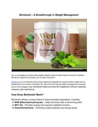 BioVanish – A Breakthrough in Weight Management