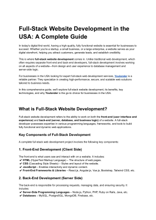Full-Stack Website Development in the USA: A Complete Guide