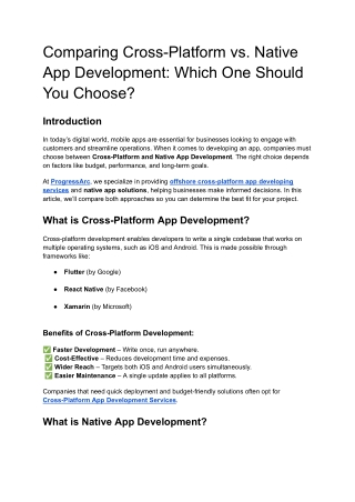 Comparing Cross-Platform vs. Native  App Development: Which One Should  You Choo