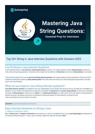 String in Java Interview Questions PDF By ScholarHat