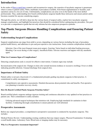 Top Plastic Surgeons Discuss Handling Complications and Ensuring Patient Safety