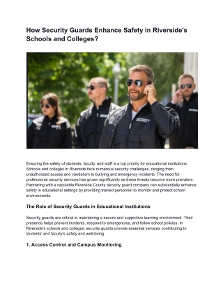 How Security Guards Enhance Safety in Riverside's Schools and Colleges?