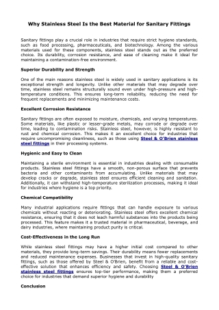 Why Stainless Steel Is the Best Material for Sanitary Fittings