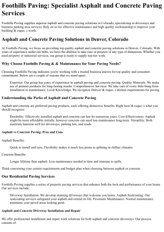 Foothills Paving and Maintenance