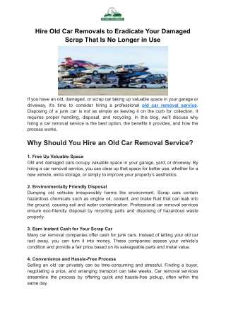 Hire Old Car Removals That Is No Longer in Use