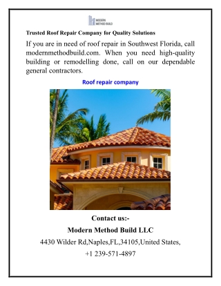 Trusted Roof Repair Company for Quality Solutions