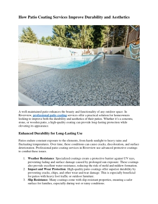 How Patio Coating Services Improve Durability and Aesthetics