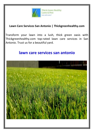 Lawn Care Services San Antonio Thickgreenhealthy.com