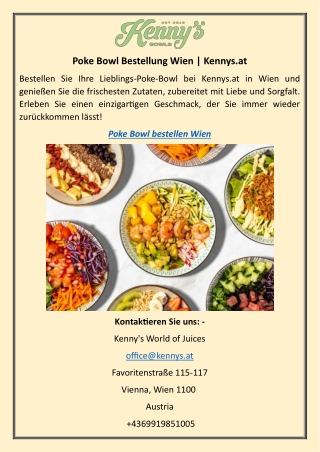 Poke Bowl Bestellung Wien | Kennys.at