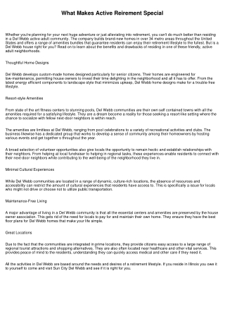 What Makes Active Reirement Special