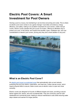 Electric Pool Covers: A Smart Investment for Pool Owners
