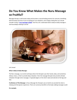 Do You Know What Makes the Nuru Massage so Fruitful