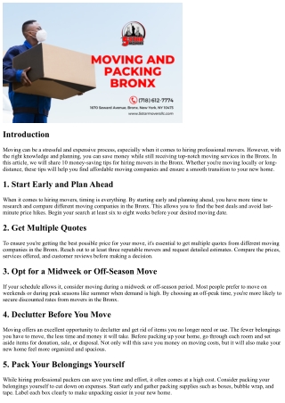 10 Money-Saving Tips for Hiring Movers in the Bronx