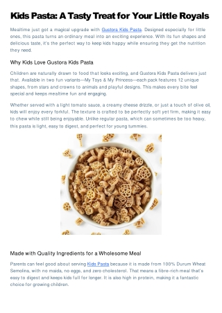 Kids Pasta A Tasty Treat for Your Little Royals