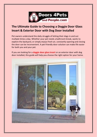 The Ultimate Guide to Choosing a Doggie Door Glass Insert & Exterior Door with Dog Door Installed