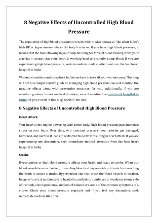 8 Negative Effects of Uncontrolled High Blood Pressure