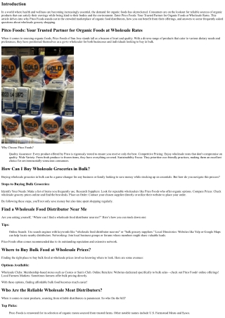 Pitco Foods: Your Trusted Partner for Organic Foods at Wholesale Rates