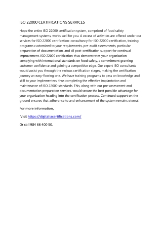 ISO 22000 CERTIFICATIONS SERVICES MONDAY