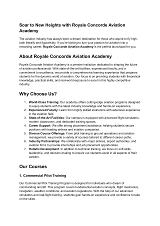 Soar to New Heights with Royale Concorde Aviation Academy