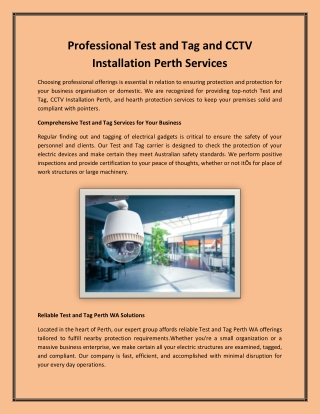Professional Test and Tag and CCTV Installation Perth Services